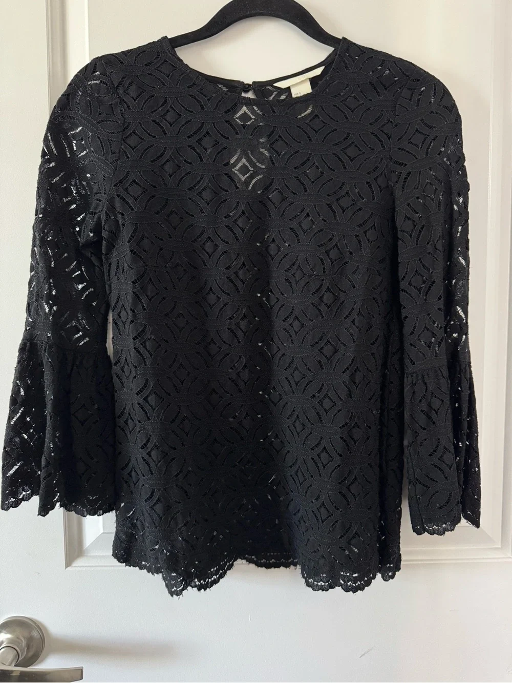 H&M Black Lace Bell-Sleeve Women's Top, cotton blend size small - Picture 2 of 9